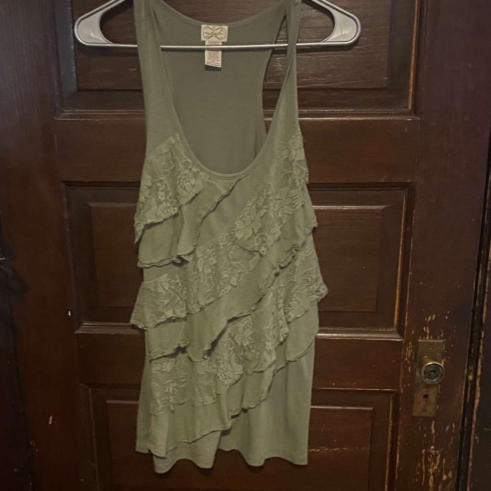 Eyelash Couture Sage Lace Tiered Tank Top